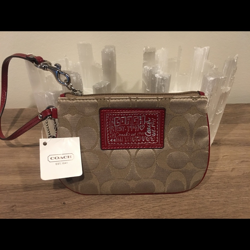 Coach Wristlet - Gold with Red